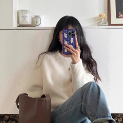 2025新款小个子慵懒风奶fufu白色毛衣女秋冬季宽松加厚针织衫上衣
