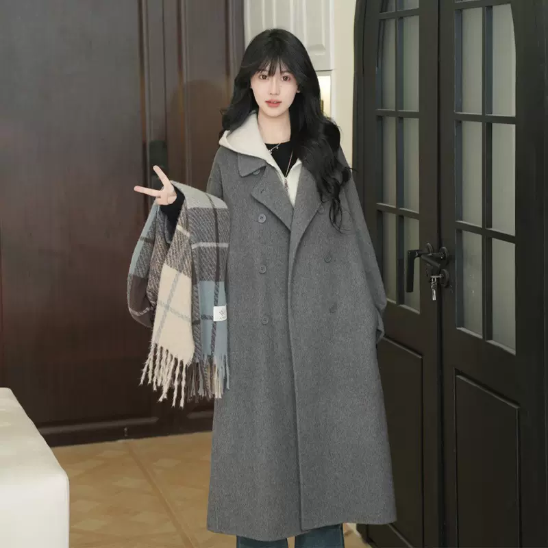 网红气质百搭时尚显瘦宽松中长款女装秋冬款小个子双面呢羊毛大衣