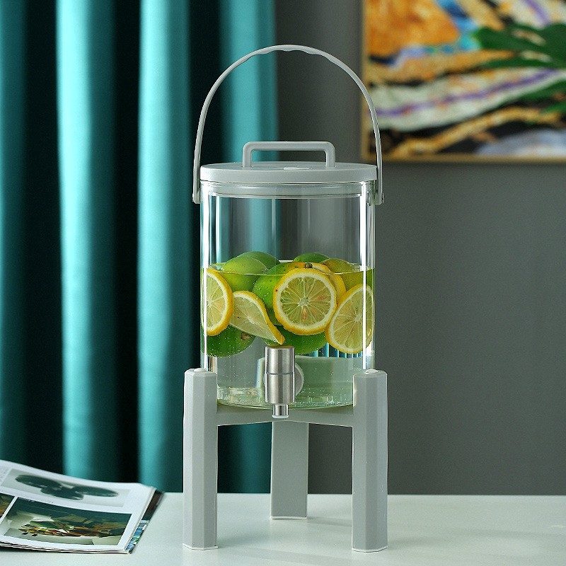Cesta del refrigerador botella de agua fría con grifo vidrio gran capacidad botella de agua fría hogar bebida enzima cubo sellado burbuja cubo de vino