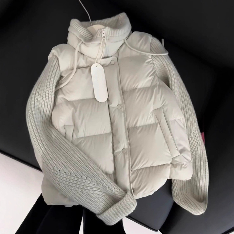 New National Standard 90 Korean Knitted Splicing Lightweight down Jacket Women's Winter Sweater Sleeves Fake Two-Piece White Duck down Jacket