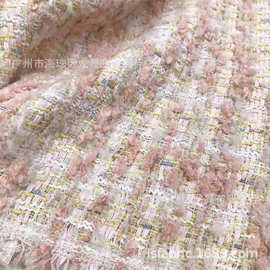 新款 粗纺 小香风连衣裙套装面料 粉色 气质大方外套布料 批发