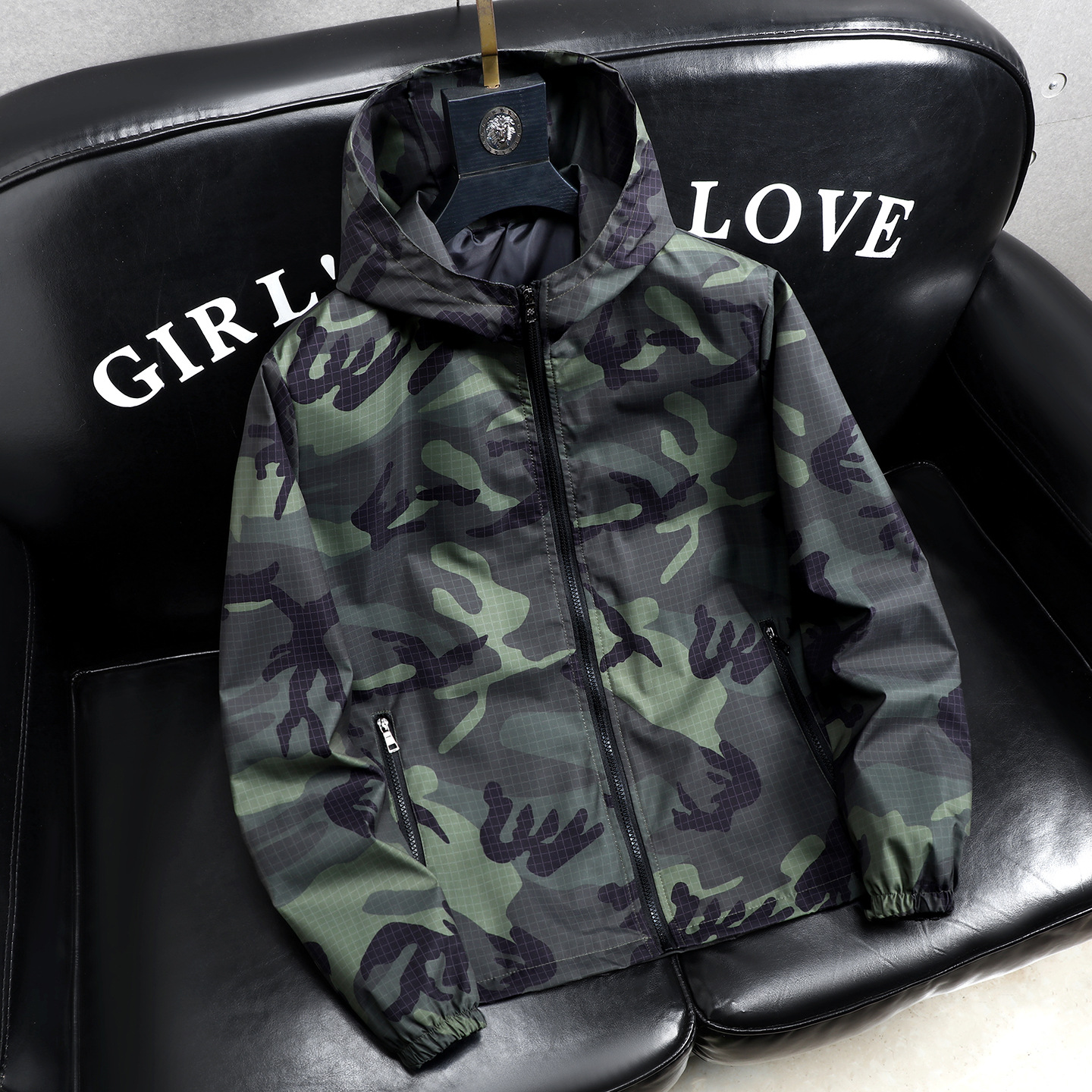 Giacca leggera di lusso da uomo, casual, primaverile, con cappuccio, vestibilità ampia, top alla moda in nero/grigio, maniche lunghe, lavabile in lavatrice, in poliestere._voghion.com