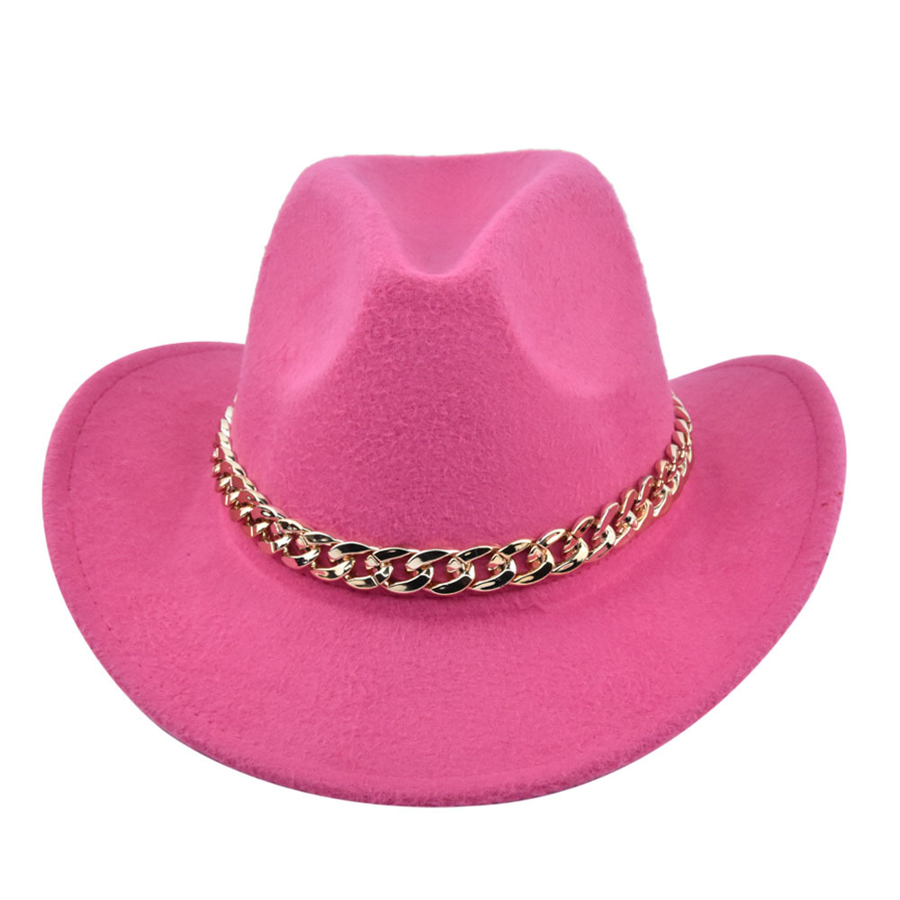 Cowboy jazz gold-plated chain woolen top felt sheep hat, cowboy hat_voghion.com