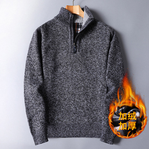 Wholesale Foreign Trade Fleece-Lined, Thickened Autumn/Winter New Arrival Men's Sweater Zip-Up Sweater Pullover Loose Knitted Sweater Jacket