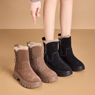 Snow boots Joker 2024 New Winter Fur One fleece-lined Thick Bottom Increased Leather Short Tube Cotton Shoes