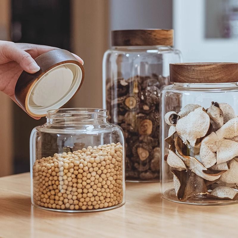 Large-Capacity Threaded Lid Glass Sealed Jar Household Green Plum and Lychee Wine Bottle Tangerine Peel Grain Storage Jar