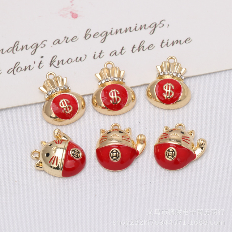 节日喜庆礼物中国风格 手链发圈配饰 招财猫钱袋耳环吊坠 DIY挂件|ru