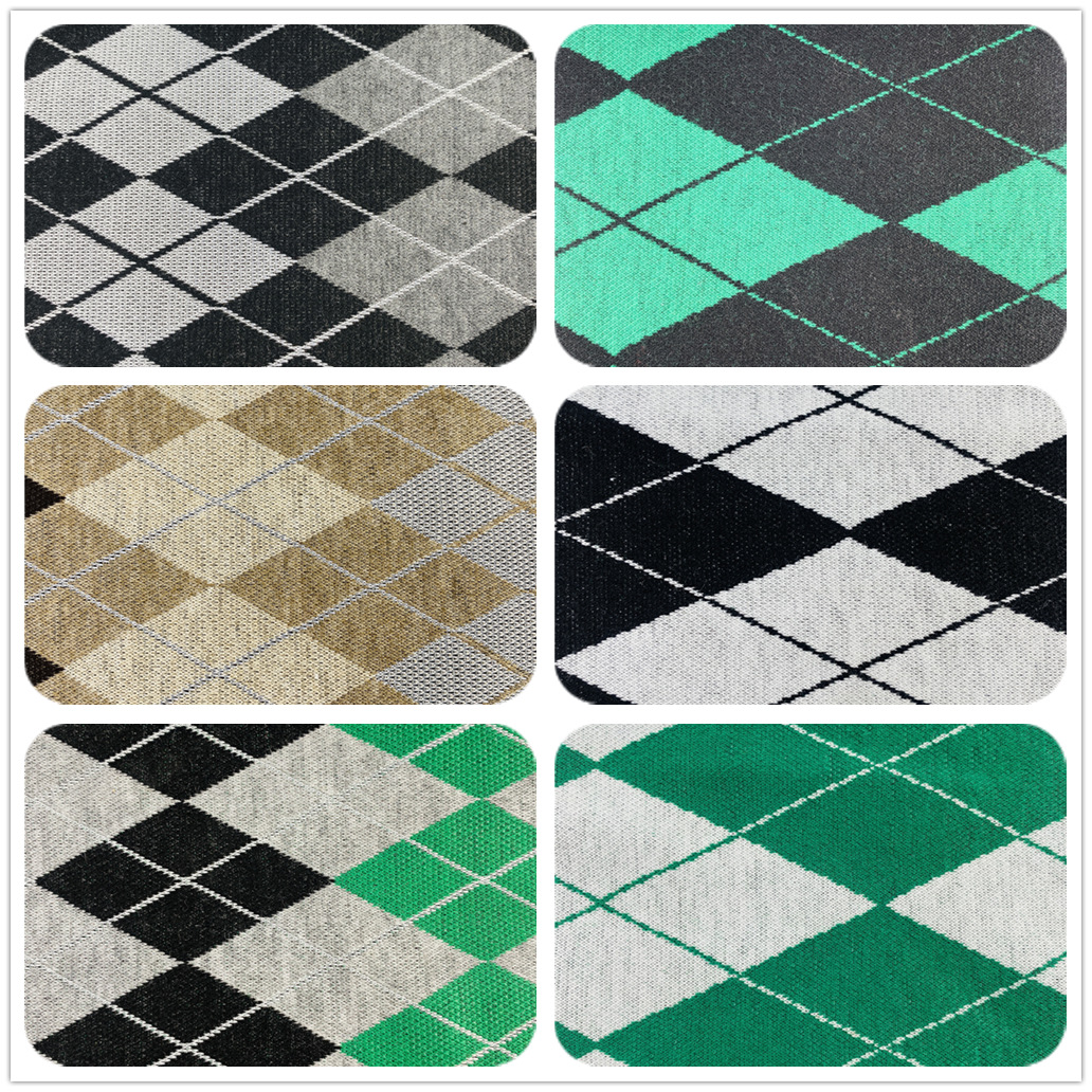 复古学院风格子面料 280克弹力TR人棉提花针织菱形格 服装面料