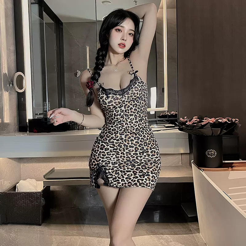 情趣内衣性感豹纹吊带睡裙激情诱惑蕾丝蝴蝶结性趣套装床上调情骚