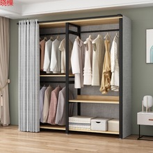 简易衣柜家用卧室钢木组合布衣柜现代简约出租房加厚加粗收纳衣架