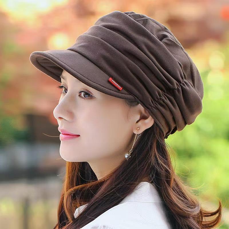 Autumn and Winter Warm Hat Korean Style All-match Cap Fashionable Pleated Cap Outdoor Flat Top Pullover Knitted Cap Cap Cap