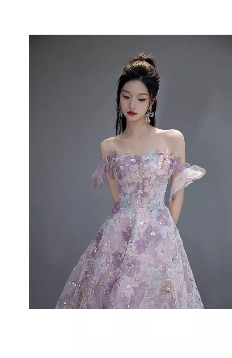 Damen Abendkleid Ein Schulter Schmetterling Blumen Feenkleid_voghion.com
