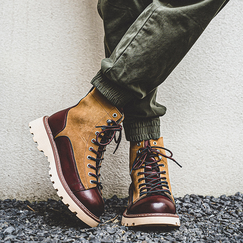 genuine leather high top british vintage boots