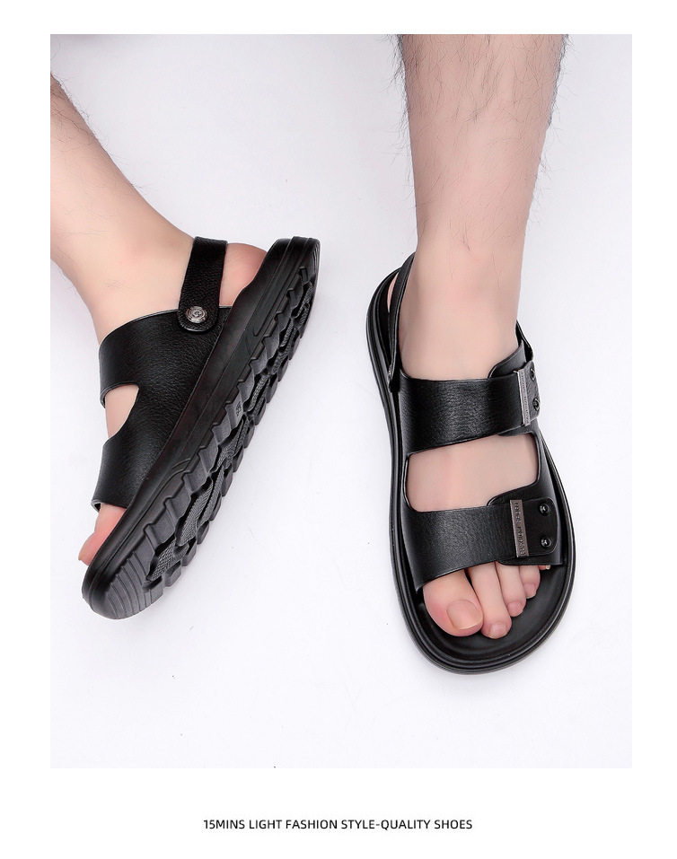 Dép sandal nam da bò hở mũi đế mềm gót 3 cm — nâu chi tiết 11