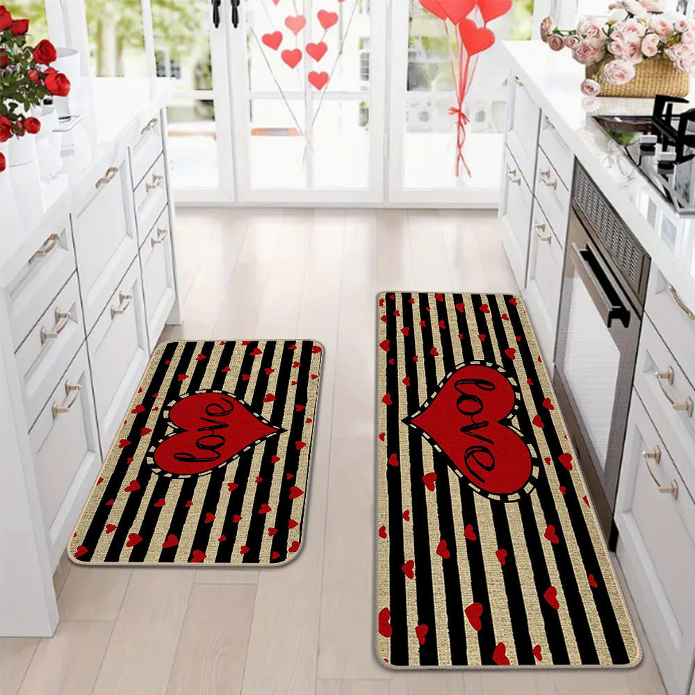 Amazon día de San Valentín alfombra de piso de cocina doméstica dos piezas conjuntos de alfombra de piso resistente a la suciedad y alfombra de puerta de entrada