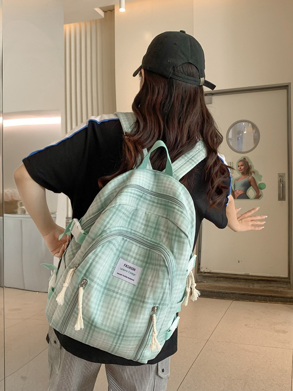 新しい格子の学生のカバンの女性の韓国版の大容量のキャンパスの少女のリュックサックの中学生のリュックサック|undefined