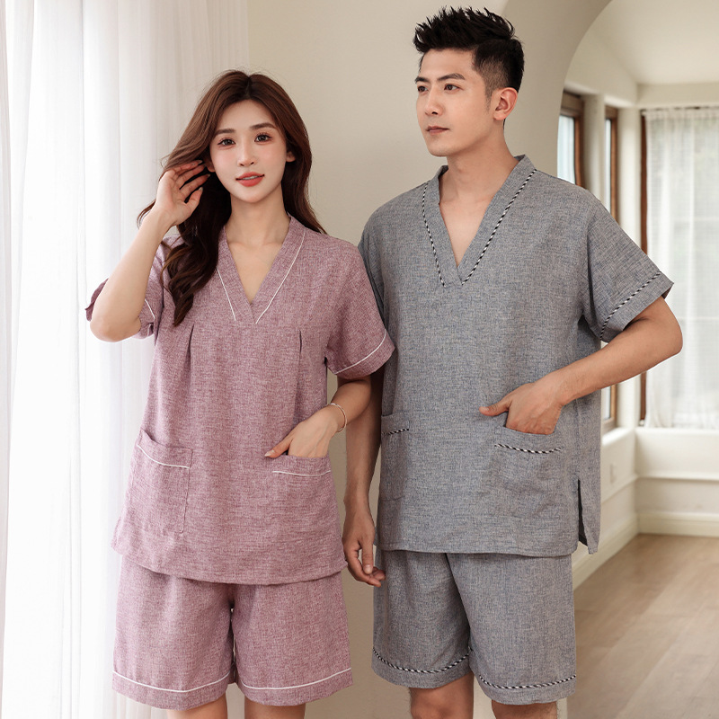 New Men's Cotton and Hemp Sweat Steaming Clothes Bathing Center Bathwear Women's Pajamas Massage Clothes Sauna Clothes Set Wholesale in Stock