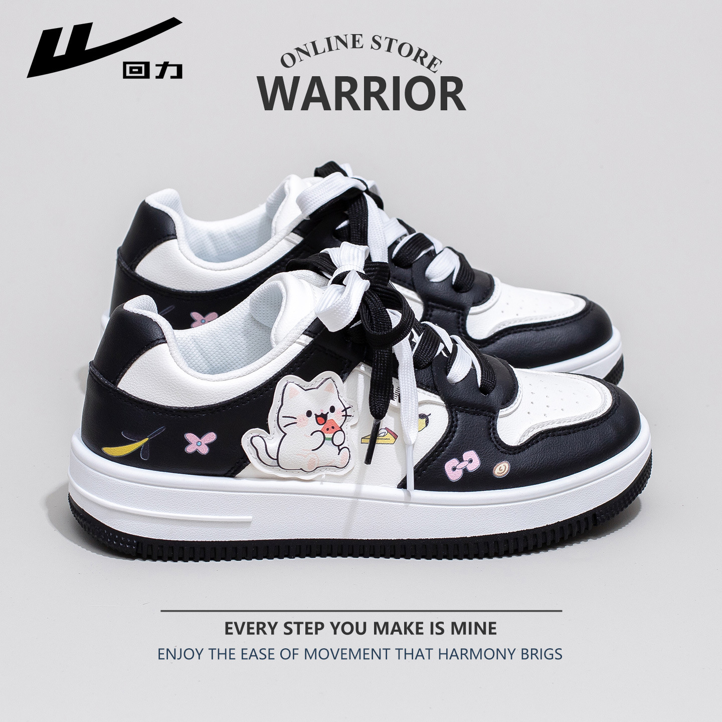 回力WXY-M680小白鞋女2025新款原创猫咪百搭运动鞋休闲板鞋女