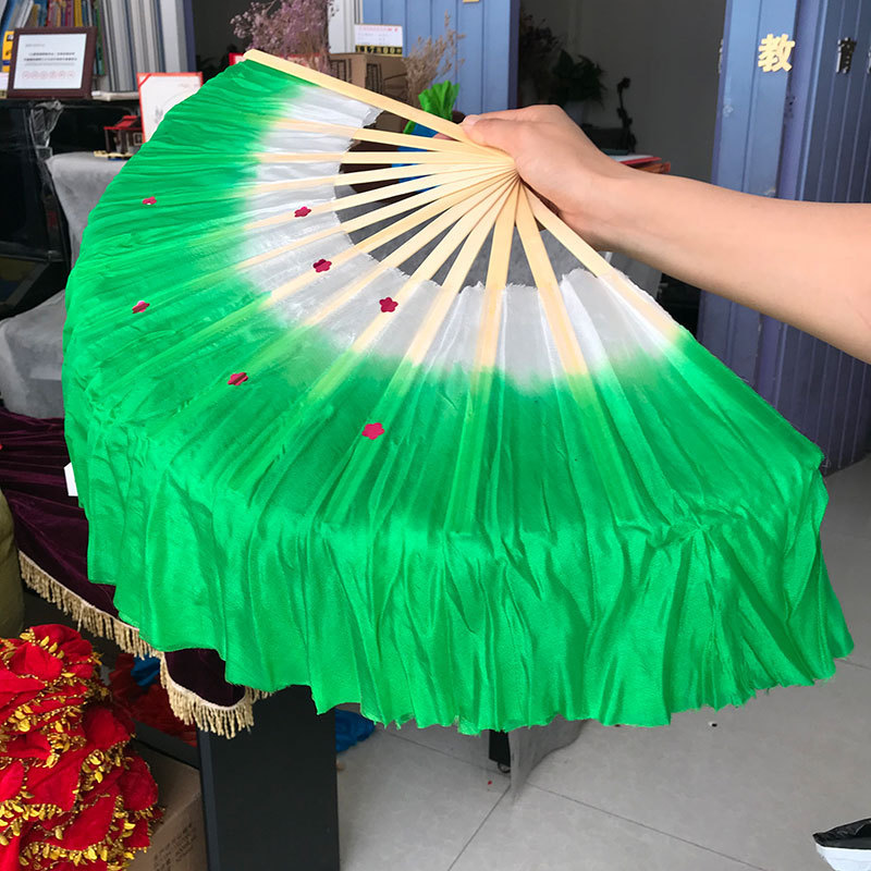 Ventilador de danza luminoso LED tricolor gradiente de seda larga doble cara props de espectáculo de escenario de danza china ventilador luminoso de seda larga