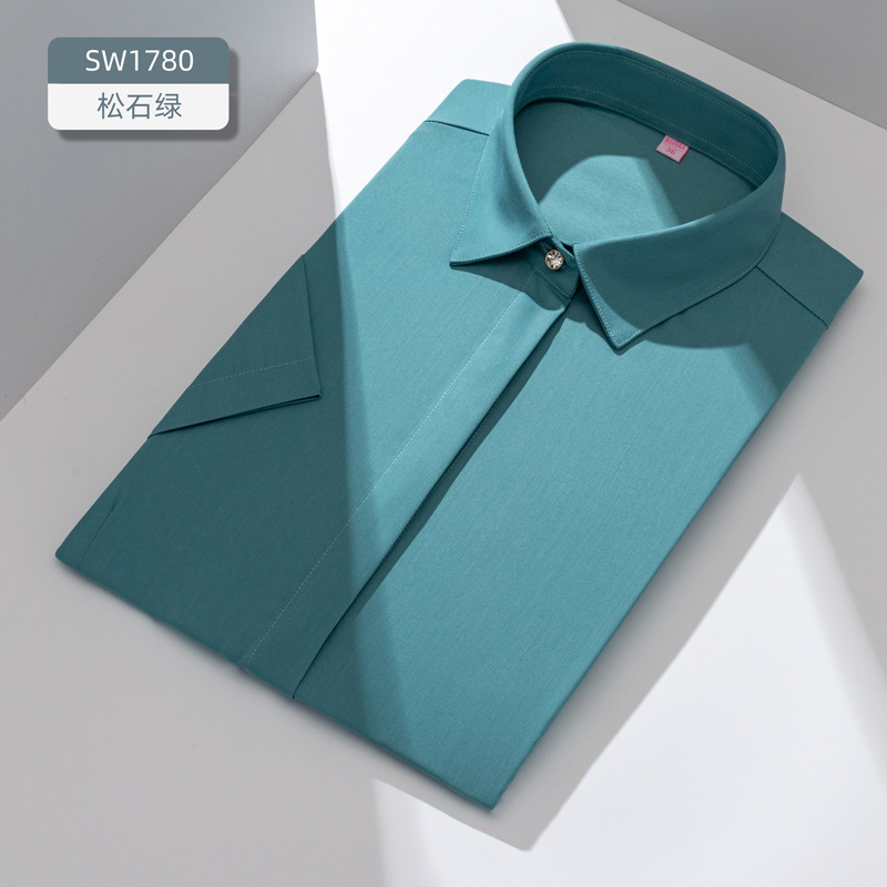 LOGO personalizado camisa de fibra de bambú de mujer de manga corta de moda de negocios sin quemar elástico delgado procesamiento de camisa de ropa profesional