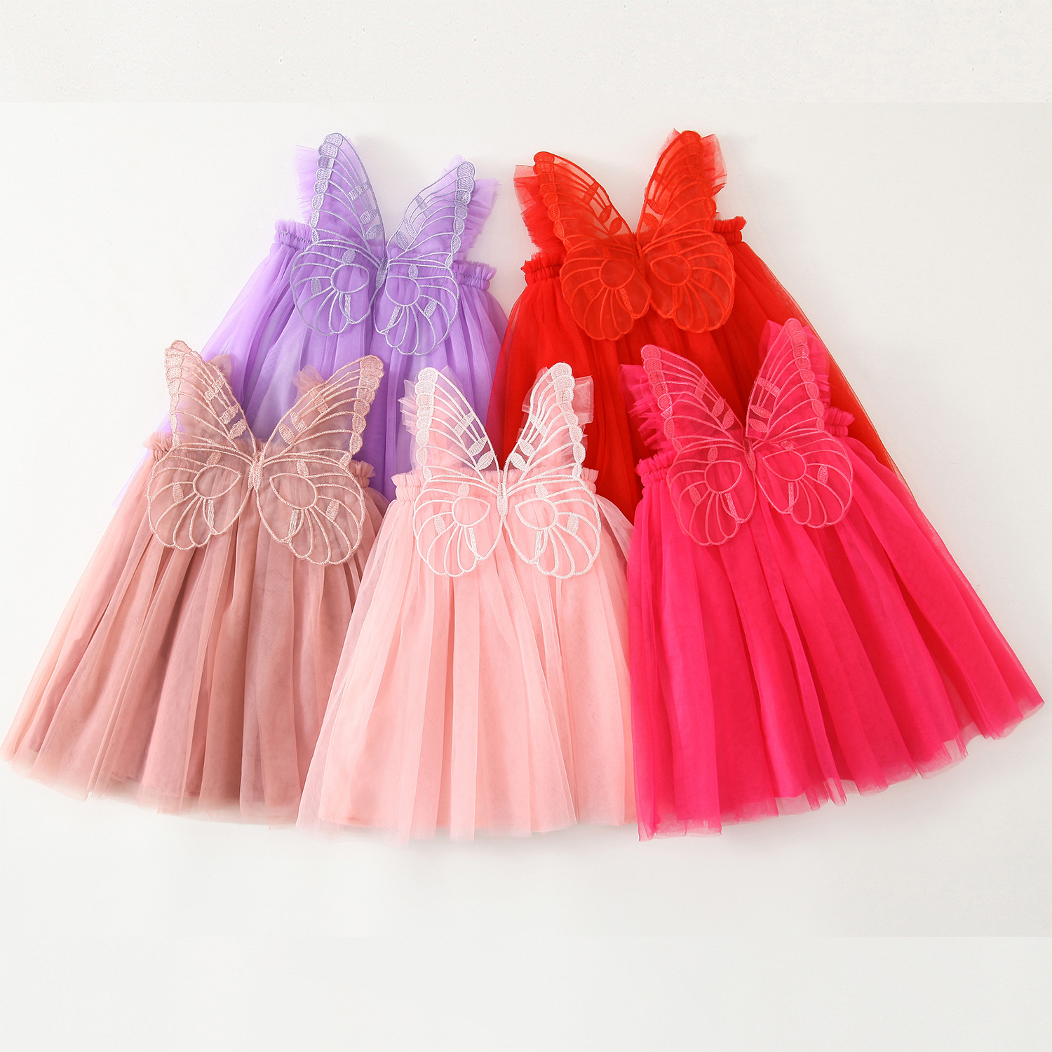Children's halter dress butterfly wing mesh dress princess dress half skirt bustle dress little girl tutu dress backless dress