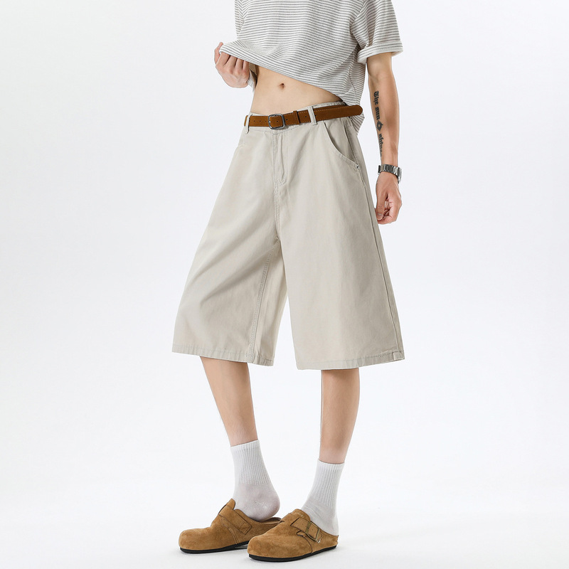 Summer New Style Pure Cotton Simple Versatile Denim Cropped Pants for Men, Trendy Loose Wide-Leg Straight Mid-Waist Shorts Summer New Style Pure Cotton Simple Versatile Denim Cropped Pants for Men, Trendy Loose Wide-Leg Straight Mid-Waist Shorts