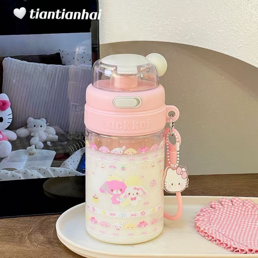 Portable Direct Drinking Plastic Cup Ins Cute Water Cup Cartoon Double Drinking Portable Cup for Girls High-Looking Simple Straw Cup