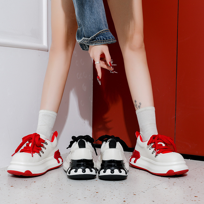 Qianxi Little Devil 2026 Spring New Thick-Soled Color-Block Chunky Casual Versatile Height-Increasing Sneakers Versatile White Shoes Qianxi Little Devil 2026 Spring New Thick-Soled Color-Block Chunky Casual Versatile Height-Increasing Sneakers Versatile White Shoes