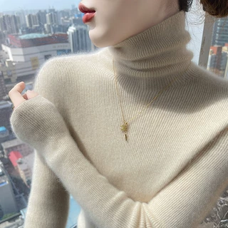 一线成衣堆堆领山羊绒打底衫女秋冬新修身内搭长袖毛衣套头针织衫