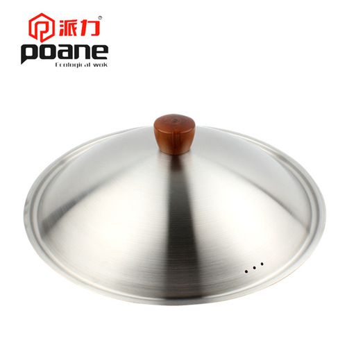 New ecological all-steel lid, thickened stainless steel pot lid, sanded steel lid with wok lid, wooden pot twist