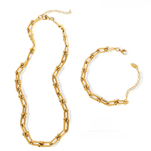 Euro-American Instagram-style jewelry, hip-hop trend, fashion-forward design: U-shaped horseshoe clasp necklace, trendy & unique bracelet set, perfect for statement-making accessories.