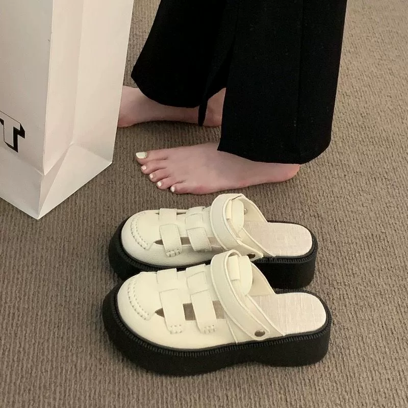 Дикая богиня полутапочки женский 2024 новый ажурный плетеный римский