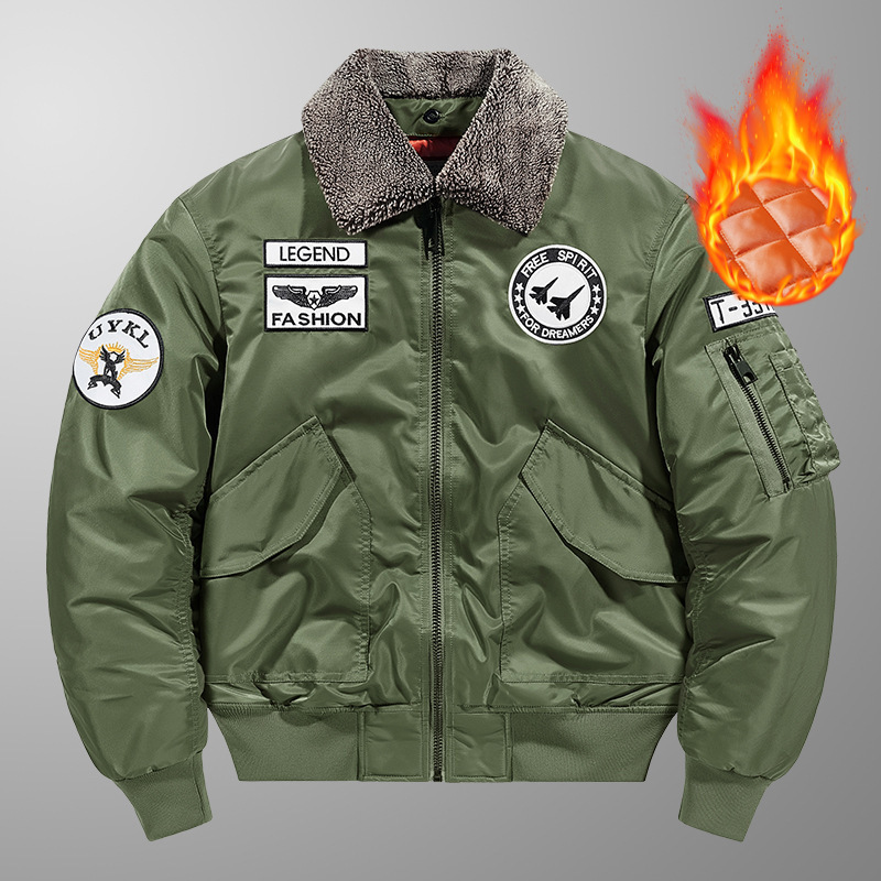 Men's Clothing Autumn and winter thick men's jacket large size stand collar thickened warm cotton coat detachable collar flight jacket outer jacket_voghion.com