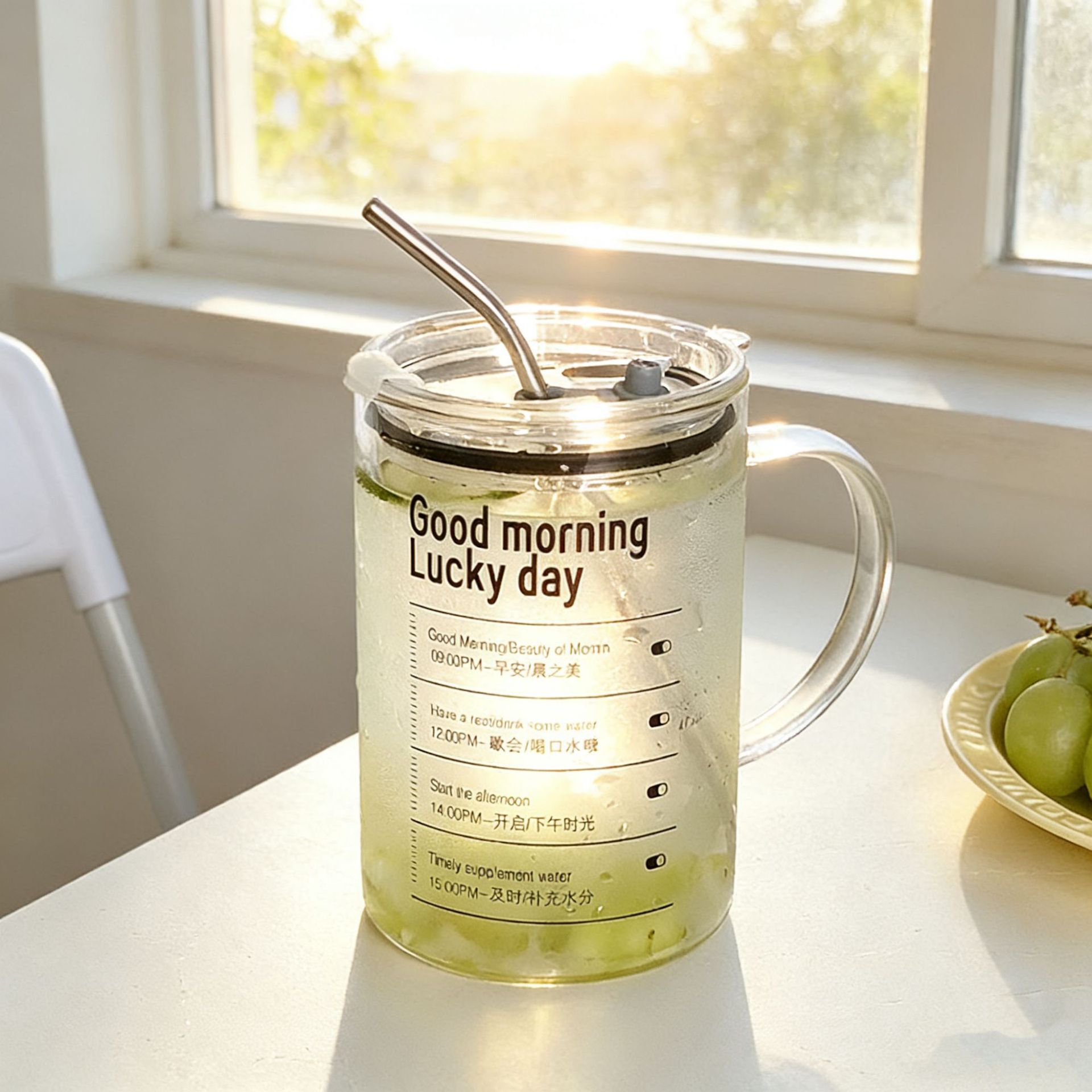 1 litro de alta capacidad de vidrio de borosilicona con mango de vidrio resistente a altas temperaturas sensación de lujo ligero para el hogar