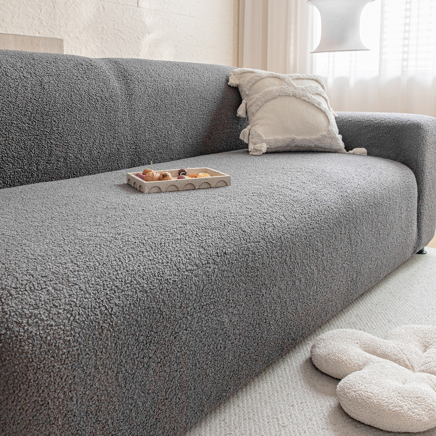 Transfronterizo exclusivo para 2026 nuevo sofá de peluche impermeable a prueba de agarre de gato elástico todo incluido otoño y invierno de color sólido simple