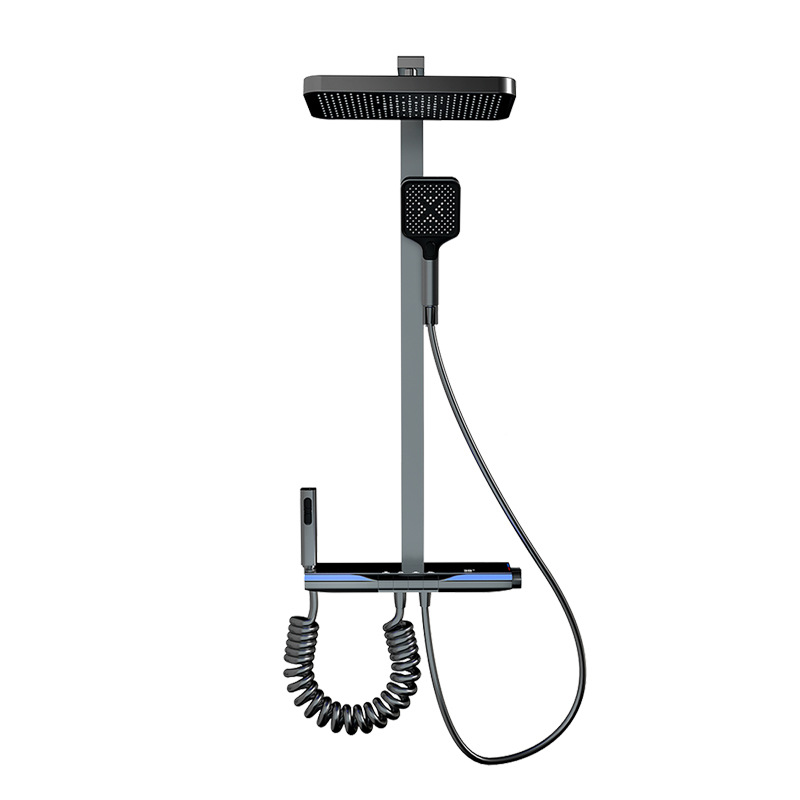 Juego de ducha de ducha digital de temperatura constante blanca de crema de cobre, baño para el hogar, pistola de ducha presurizada, ducha gris