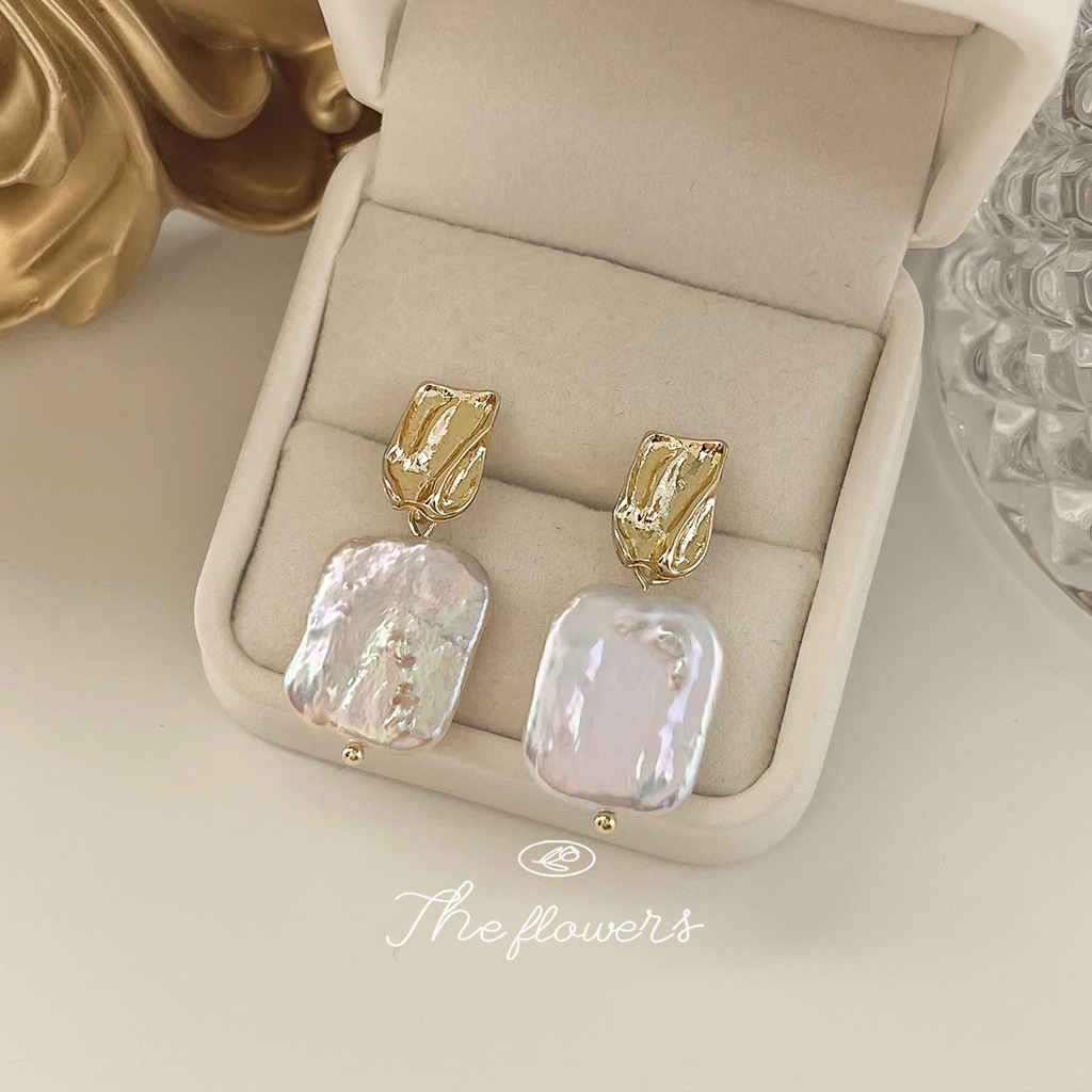 13g Weight 925 Sterling Silver Ear Needle Material 14K Gold Plated Plating Material Drop Earrings Classification 1 Pair Quantity 1 Pair Freshwater Pearl Copper Geometric Drop Earrings