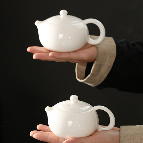 Dehua mutton fat jade white porcelain teapot ceramic household kung fu tea set teapot handmade simple size single pot wholesale