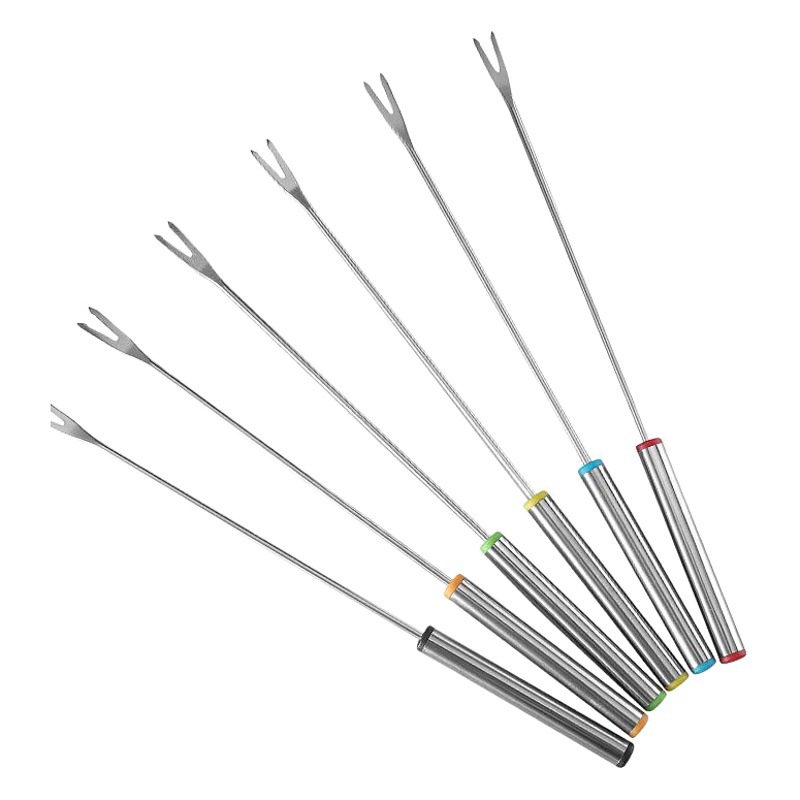 En stock 24CM Tenedor de postre de acero inoxidable juego de seis piezas queso chocolate olla caliente fruta postre pastel tenedor