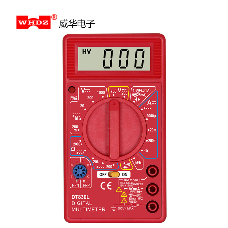 Multímetro DT830BF.3L con la medida de la batería del contraluz Weihua Electronics