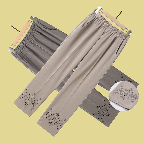 Mom's chiffon pants summer thin style nine-tenths pants high waist straight tube middle-aged and elderly women's pants loose grandmother 