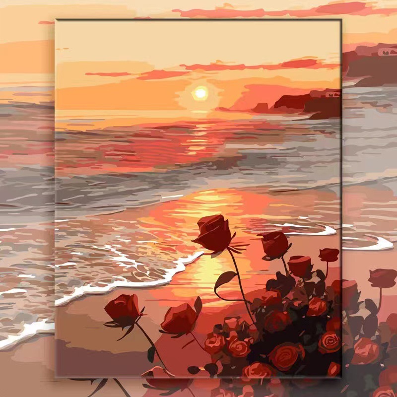 Pintura al óleo digital de bricolaje Rosa hecha a mano relleno de color pintura al óleo curación hecha a mano simple flor sala de estar pintura decorativa Generación de cabello