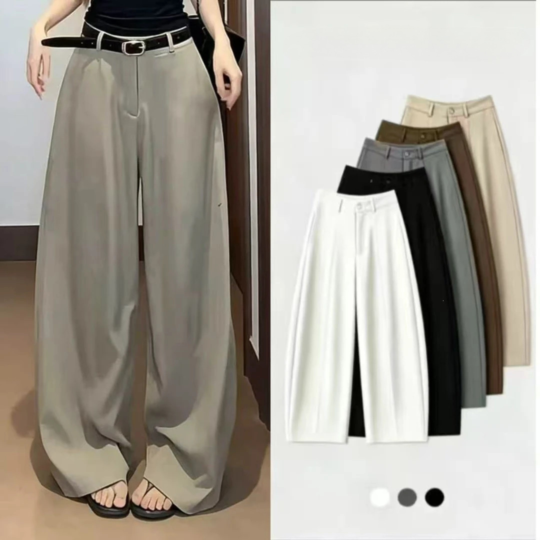 【现货+运险】秋季新款女裤时尚百搭老钱风阔腿裤弯刀休闲西裤气