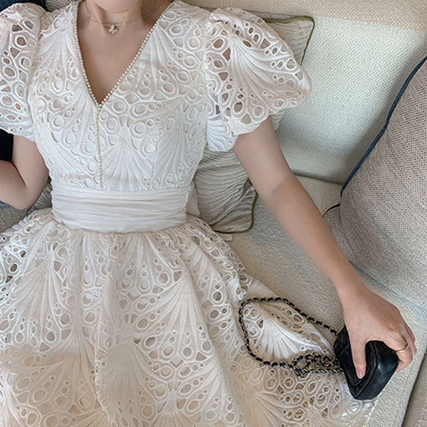 Summer elegant lace white dress