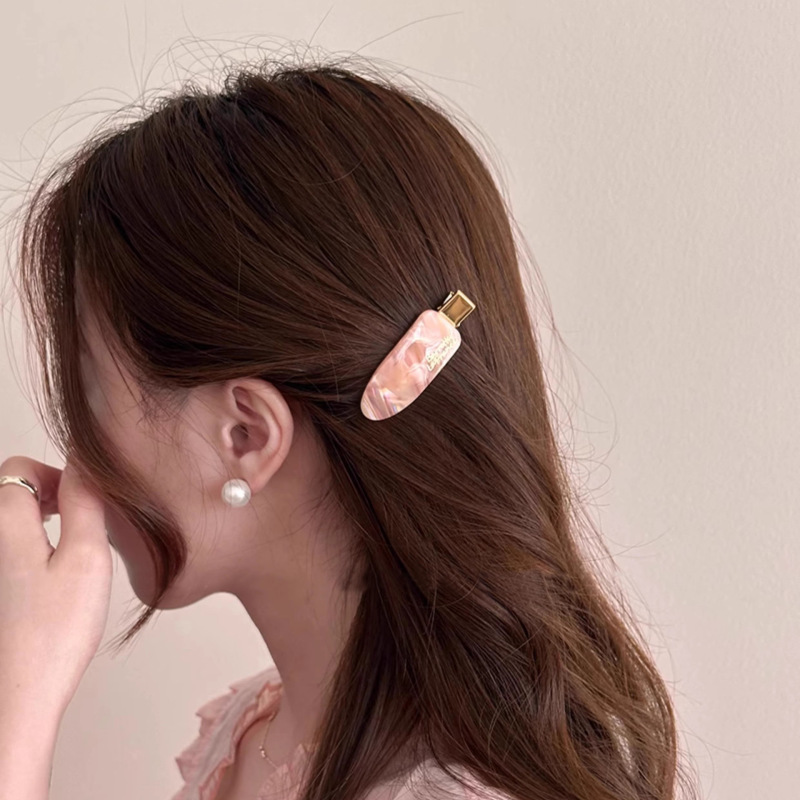 女性の額用フレンチオーバルゴールドラベルアセテートヘアピン、シームレスヘアピン、高級カモノハシクリップ、サイドイヤークリップヘアアクセサリー|undefined