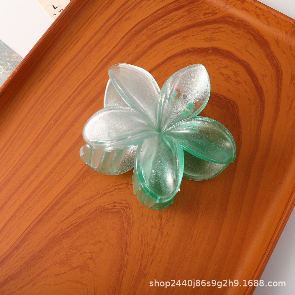 Nuevo color frangipani acrílico pinza para el cabello flor pinza de agarre de alta calidad elegante accesorio para el cabello de mujer pinza de tiburón de agarre lateral