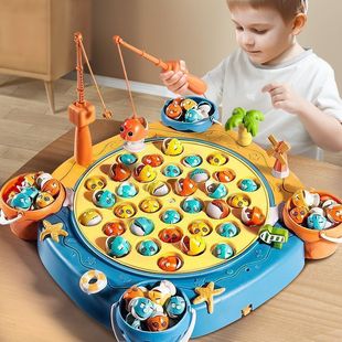 Popular Large Kidsren's Fishing Toy Electric Rotating Magnetic Fishing Rod with Sound Effects Baby Toy for 3 to 6 Years Old