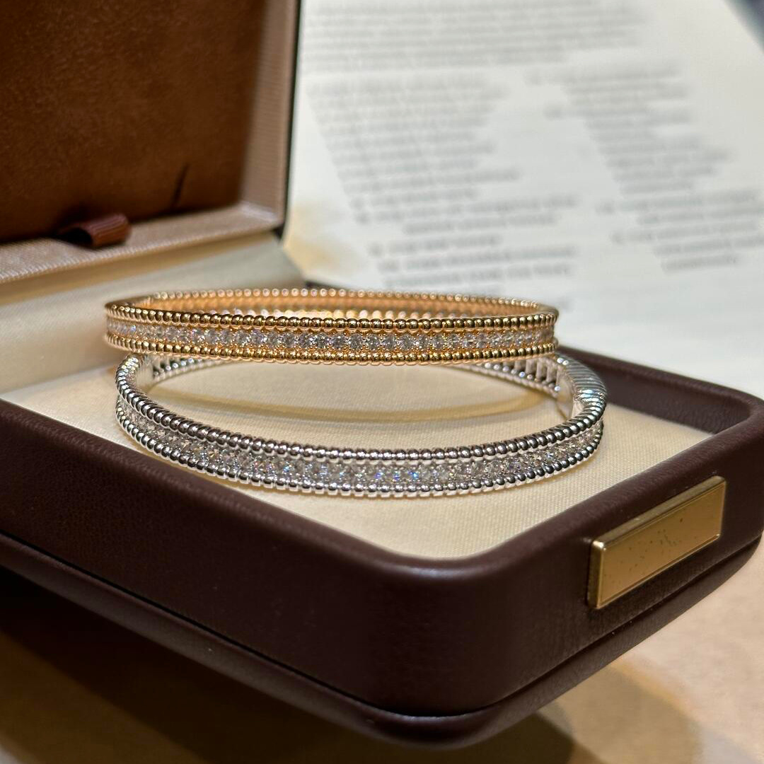 Fanjia High-End Version Bead-Edged Full-Circle Diamond Bracelet for Women, Light Luxury Versatile Ball-Edged Champagne Gold Starry Sky Bracelet for Women