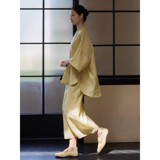 Cold Style Women's Minimalist High-end suit 2025 Summer New Artistic Retro Solid Color Loose Cotton Linen suit