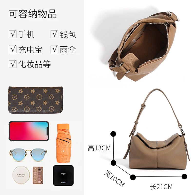 New Top Grain Cowhide Commuter Shoulder Pillow Bag, Niche Genuine Leather Crossbody High-End Large Capacity Handbag For Women - Thumbnail 4